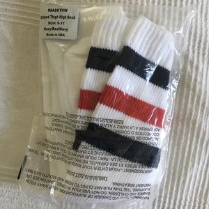 Red and Navy Thigh High Striped Socks